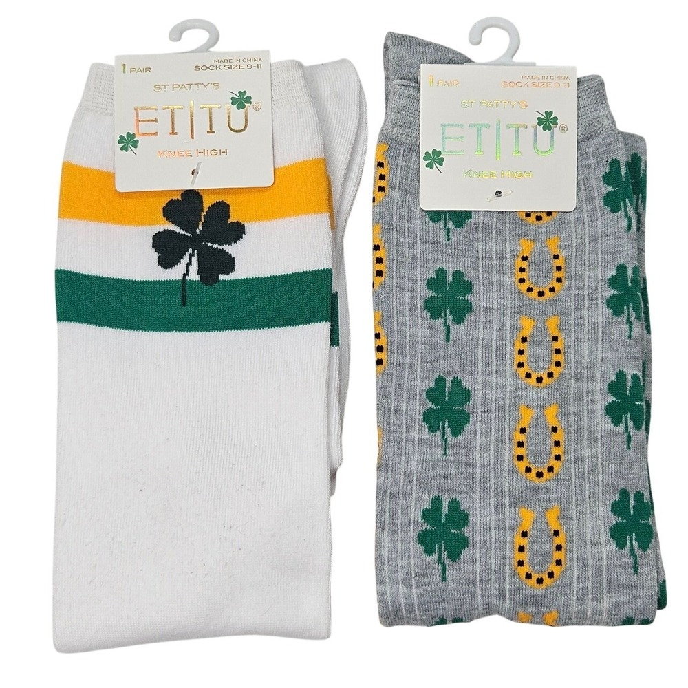 ET TU St Patricks Day Knee High Socks Women's 9 11 Shamrock Horseshoe
